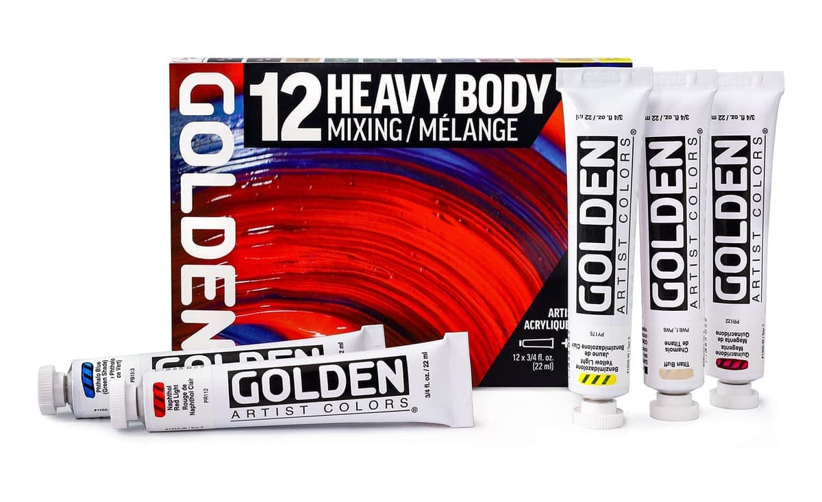 Golden Heavy Body Acrylic Mixing Set, 12 Colors with Glazing Liquid