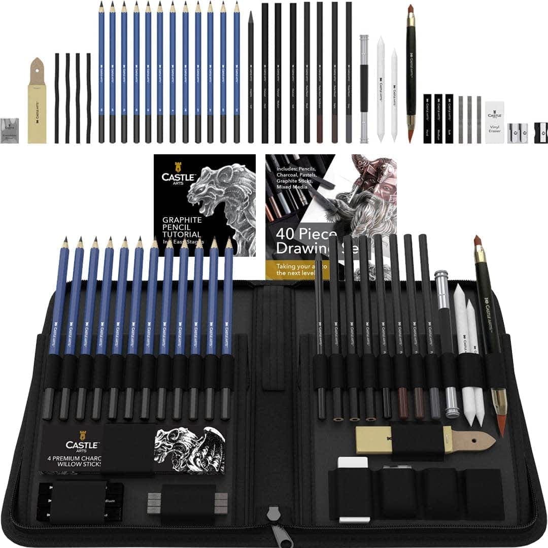 Castle Art Supplies Drawing and Sketching Set, 40 Pieces