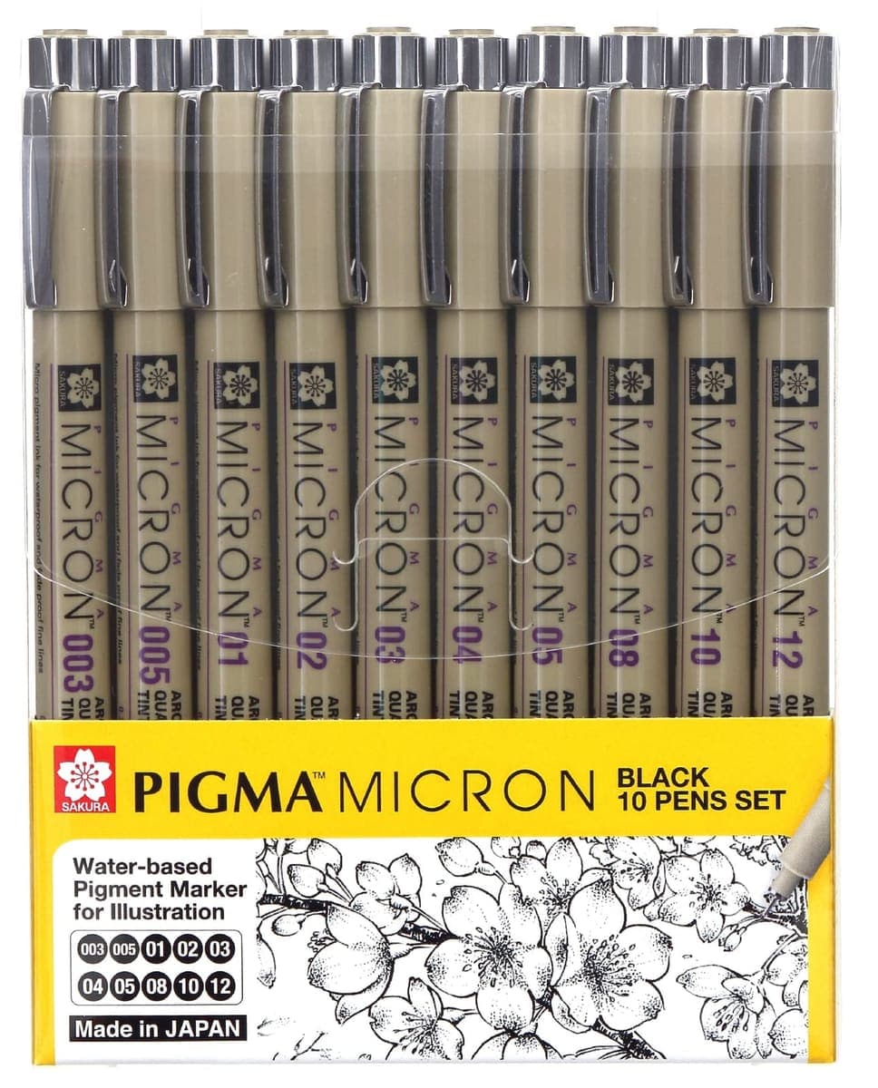Sakura Pigma Micron Fineliner Set, 10 Black Pens