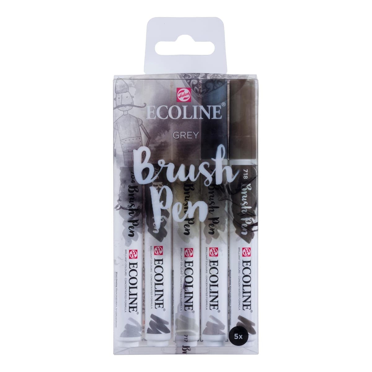 Ecoline Brush Pen Set, Gray Tones, 5 Pens