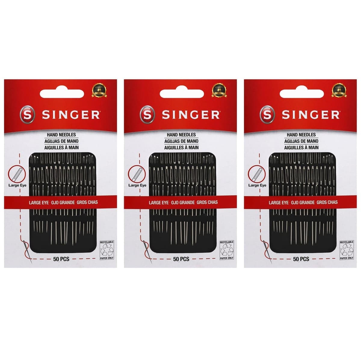 Singer Large Eye Hand Sewing Needles, 150 Count Assortment