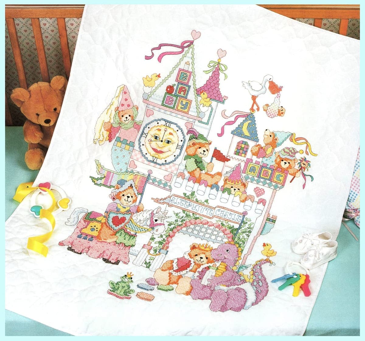 Bucilla Sleepytime Castle Stamped Cross Stitch Crib Cover Kit
