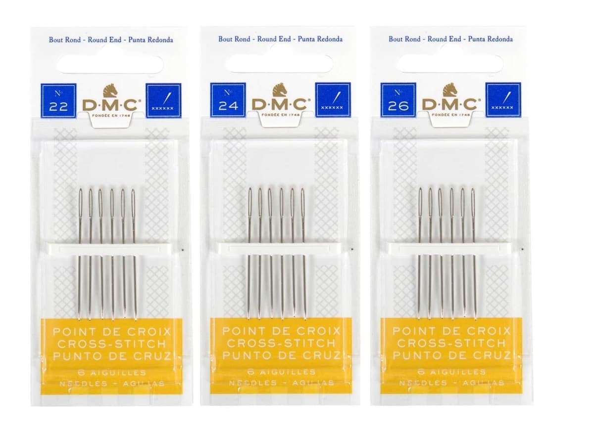 DMC Cross Stitch Needles, Sizes 22, 24 and 26, 3-Pack