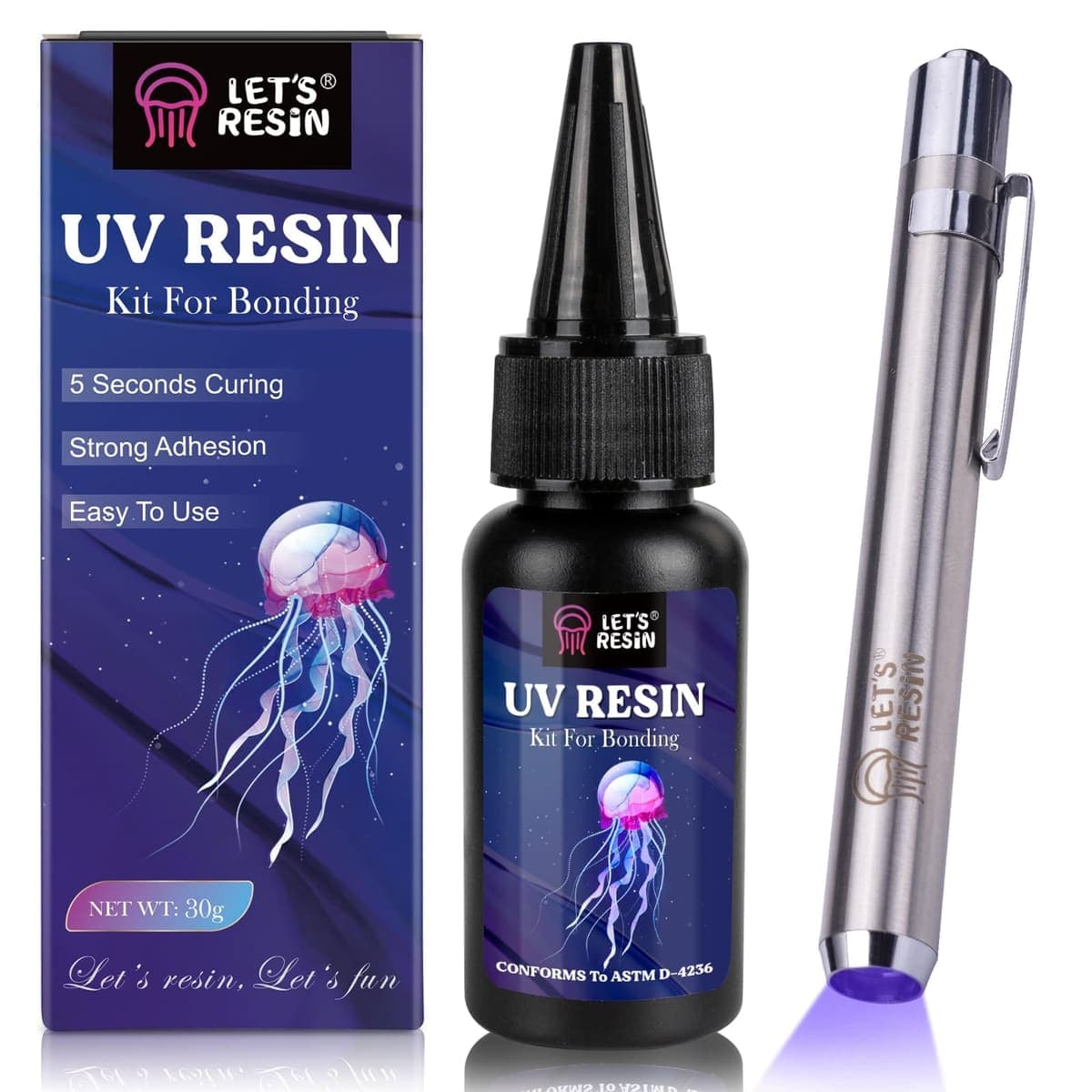 Let's Resin UV Bonding Resin Kit with Light, 30 g