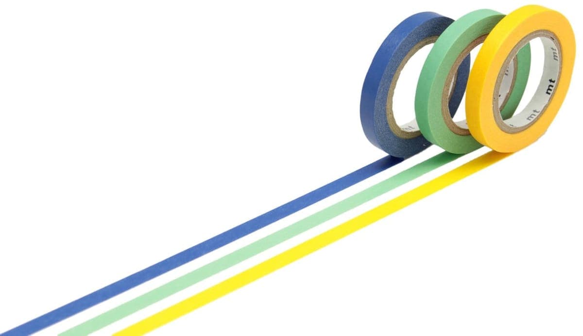 MT Slim Washi Tape Set G, Yellow, Verdant Green and Ruri, 3 Rolls