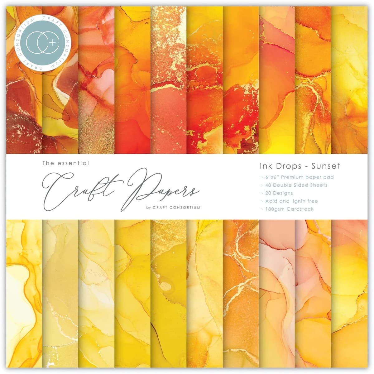 Craft Consortium Ink Drops Sunset Paper Pad, 6 x 6, 40 Sheets